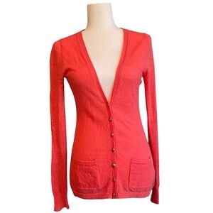 Banana Republic Italian Yarn Alpaca Dainty Knit Coral v Neck Cardigan Sweater S